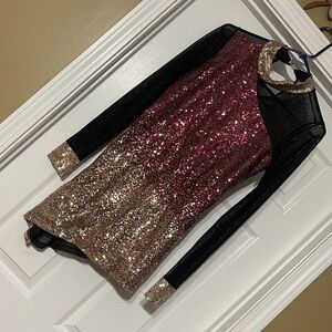 Alexandra Collection Womens Unstoppable Ombre Sequin Mesh Dance Costume Dress